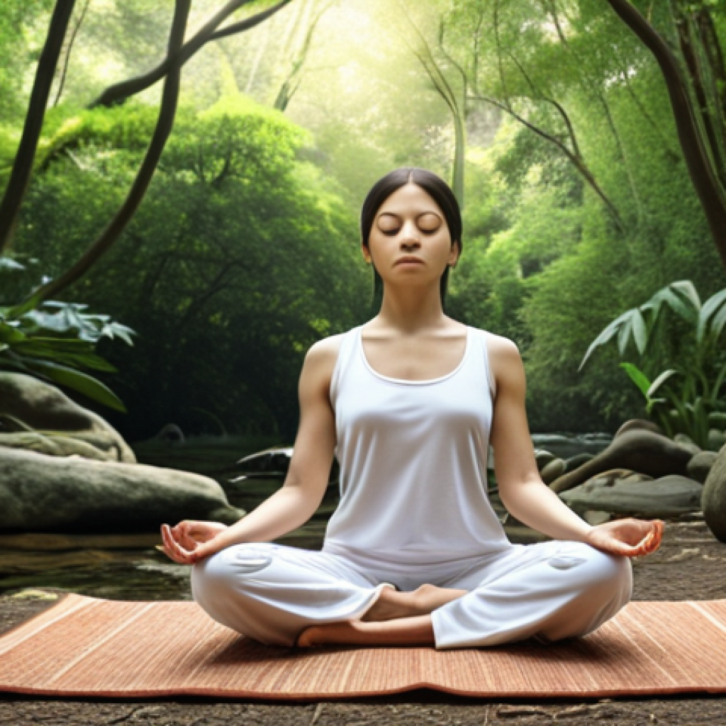 A serene mind: A person meditating peacefully surrounded by nature.