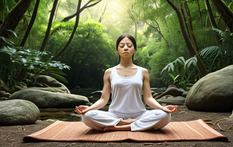 A serene mind: A person meditating peacefully surrounded by nature.