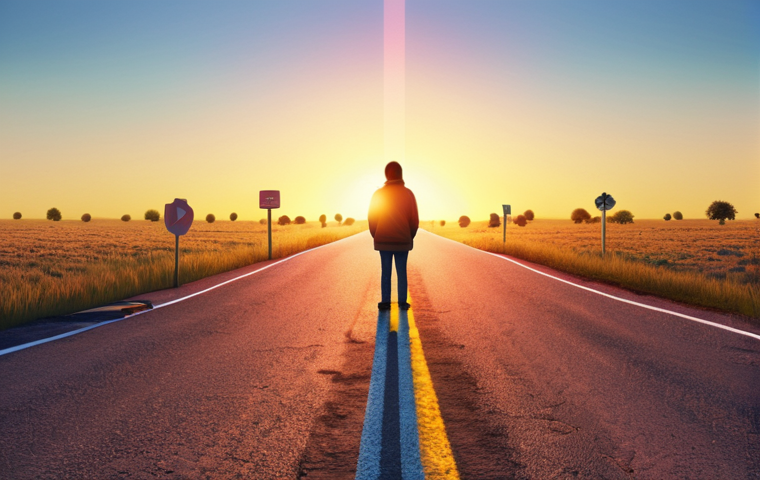 **A person standing at a crossroads, symbolizing life's unexpected turns. Bright, hopeful colors with a path leading into a sunrise.** (Represents: Unexpected turns in life and finding opportunity.)