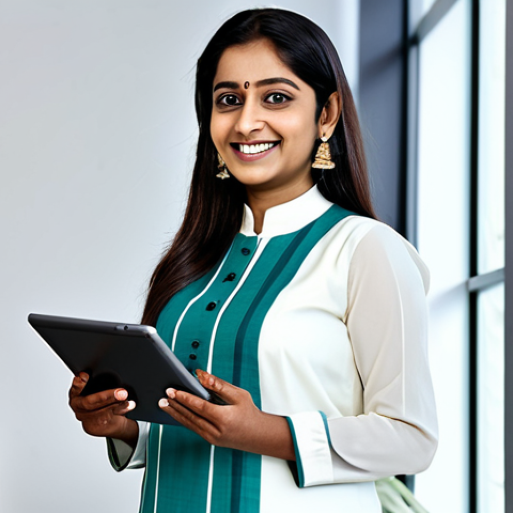 **

"A confident Bengali businesswoman, fully clothed in a modest, professional salwar kameez, standing in a bright, modern office. She is smiling slightly, holding a tablet, with graphs displayed on the screen.  Safe for work, appropriate content, perfect anatomy, natural proportions, professional, family-friendly, well-formed hands, proper finger count."

**