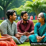 Home 22 불확실성 수용 사고법과 다문화 이해 - A diverse group of people from various Bangladeshi cultural backgrounds engaging in a warm, respectf...