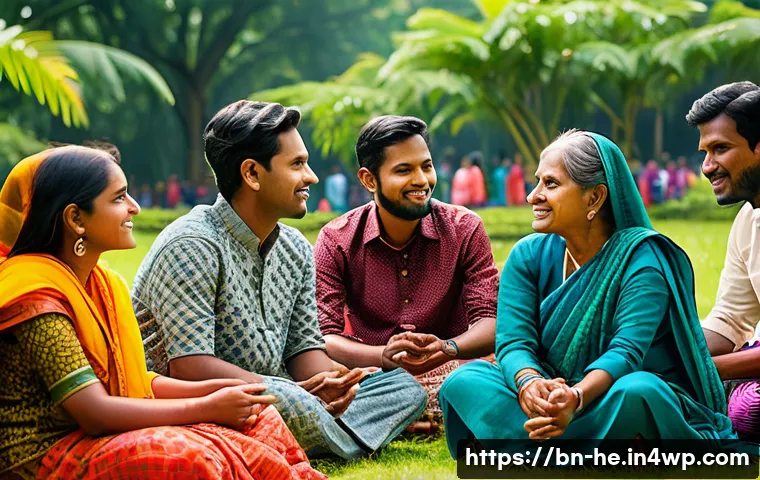 불확실성 수용 사고법과 다문화 이해 - A diverse group of people from various Bangladeshi cultural backgrounds engaging in a warm, respectf...