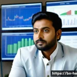 Home 21 불확실성 수용 사고법과 글로벌 비즈니스 - A professional Bengali businessman in a modern office environment, analyzing market trends on multip...