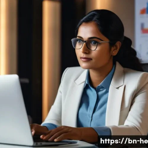 Home 32 불확실성 수용 사고법의 미래 전망 - A professional Bengali woman in a modern office setting, confidently adapting to a new work environm...